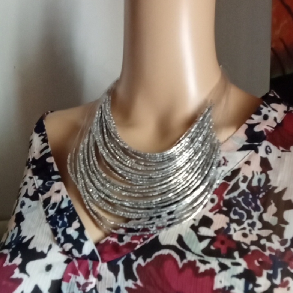 Elegant Silver Tone Beaded NecklaceEUC